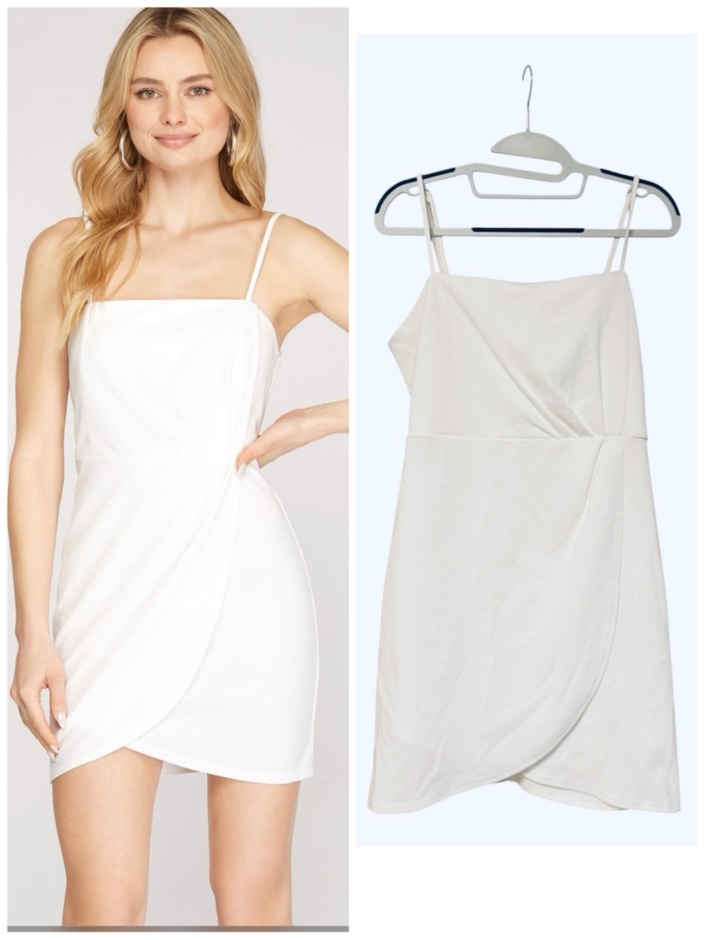 White Adjustable Spaghetti-Strap Tulip-Hem Mini Dress, Large, She + Sky NWT
